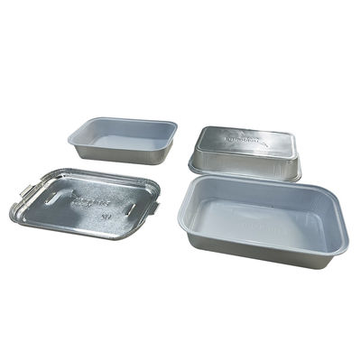 Plateau alimentaire rectangulaire à haute température pour les compagnies aériennes Contenants en feuille d'aluminium jetable en or avec couvercle