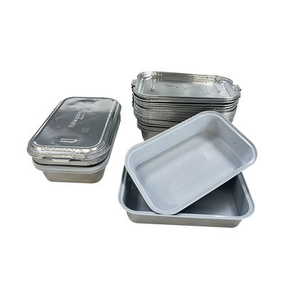 Plateau alimentaire rectangulaire à haute température pour les compagnies aériennes Contenants en feuille d'aluminium jetable en or avec couvercle