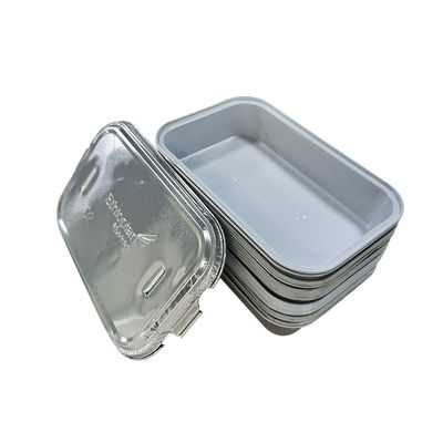 Plateau alimentaire rectangulaire à haute température pour les compagnies aériennes Contenants en feuille d'aluminium jetable en or avec couvercle