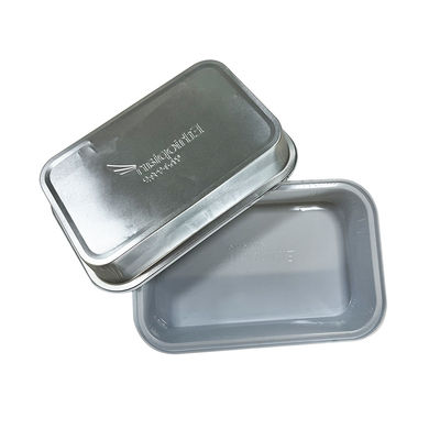 Plateau alimentaire rectangulaire à haute température pour les compagnies aériennes Contenants en feuille d'aluminium jetable en or avec couvercle