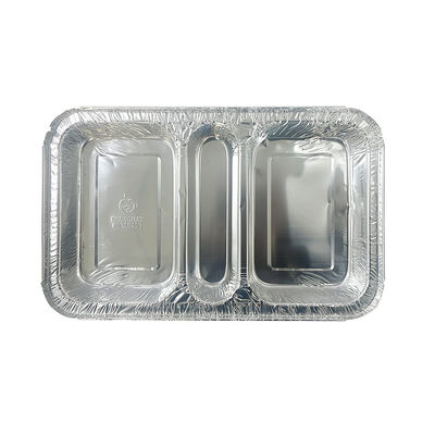 Contenant de qualité alimentaire 3 Compartiment 230*185*35 Boîte à déjeuner à emporter en papier d'aluminium rectangulaire