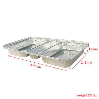 Contenant de qualité alimentaire 3 Compartiment 230*185*35 Boîte à déjeuner à emporter en papier d'aluminium rectangulaire