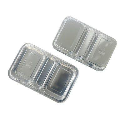 Contenant de qualité alimentaire 3 Compartiment 230*185*35 Boîte à déjeuner à emporter en papier d'aluminium rectangulaire
