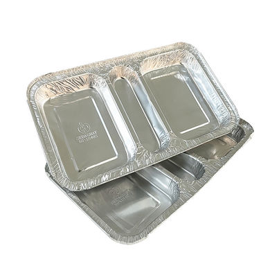 Contenant de qualité alimentaire 3 Compartiment 230*185*35 Boîte à déjeuner à emporter en papier d'aluminium rectangulaire
