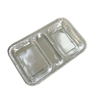Contenant de qualité alimentaire 3 Compartiment 230*185*35 Boîte à déjeuner à emporter en papier d'aluminium rectangulaire
